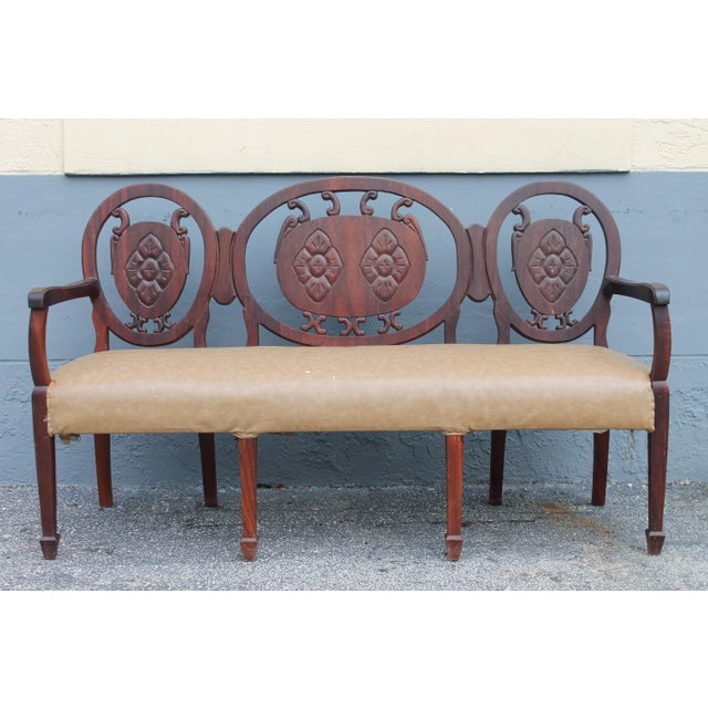Traditional Solid Mahogany Carved Wood Bench/ Sofa For Sale In Miami - Image 6 of 8
