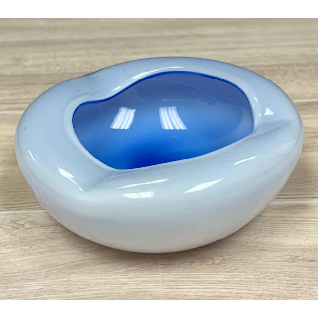 Mid-Century Modern Vintage Blue Glass Ashtray – Midcentury Modern Wavy Design For Sale - Image 3 of 8