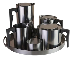 Vintage Danish Stainless Steel Tea Service by Arne Jacobsen, 1965, Set of 6