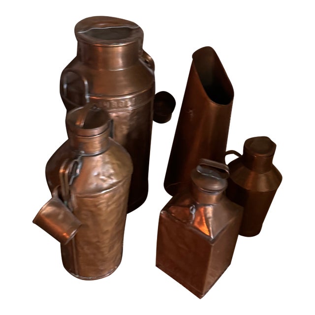 Vintage Copper Dairy Vessel Collection, 5-Piece Decorative Farmhouse Set For Sale