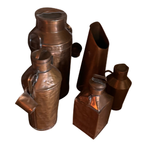 Vintage Copper Dairy Vessel Collection, 5-Piece Decorative Farmhouse Set