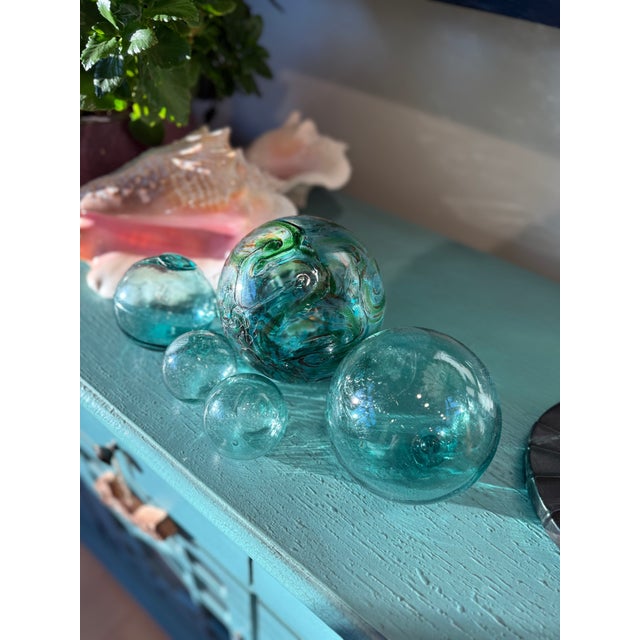 Vintage Glass Decor Fishing Floats Balls With 2001 Custom Art Glass Oregon Float Set of 5 For Sale - Image 10 of 18