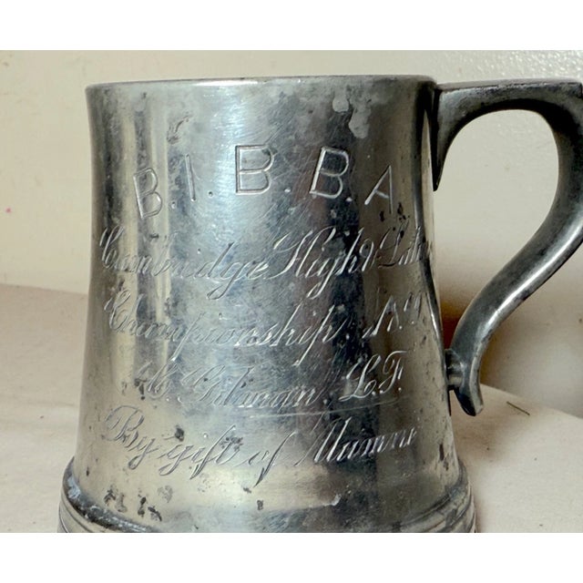 American Antique 1899 Bibba Cambridge High & Latin Sports Pewter Champs Trophy Award Mug For Sale - Image 3 of 11