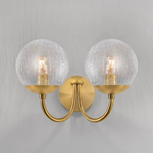 Modern Brushed Brass With Clear Crackle Glass Oxford Wall Light For Sale - Image 3 of 4