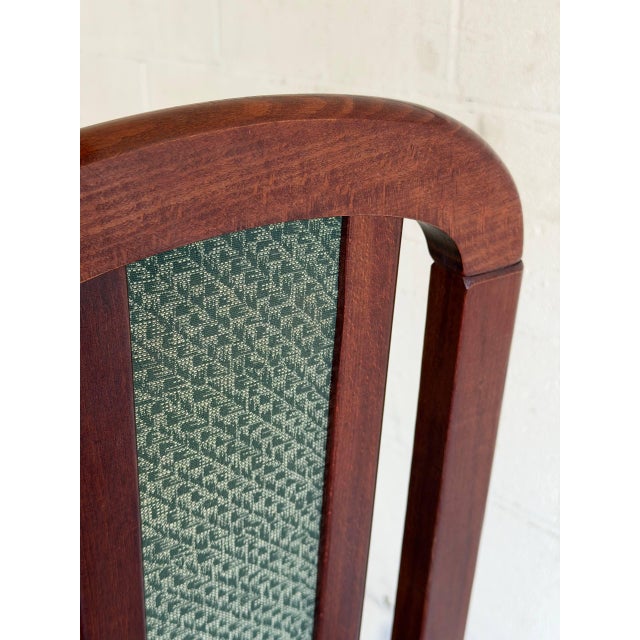 High Back Wooden Dining Chair With Green Fabric Upholstery Vintage Mid-Century Modern For Sale In Los Angeles - Image 6 of 9