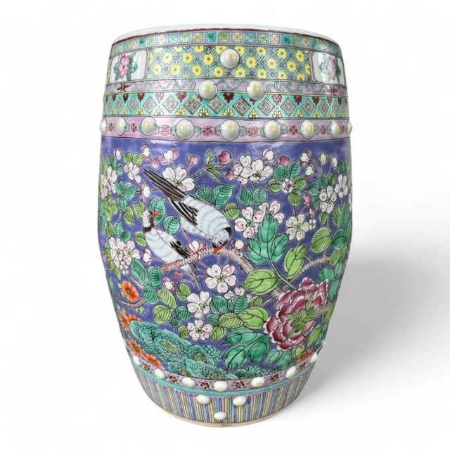 Intricate Hand-Painted Chinese Bird Floral Peony Garden Stool, a versatile addition to any indoor space. Crafted in...
