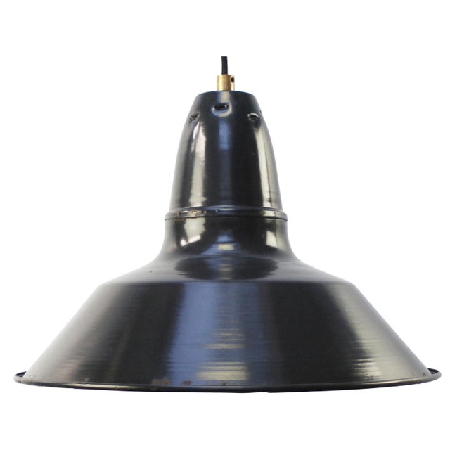 1950s Vintage Industrial French Black Dark Blue Enamel Pendant Lamp For Sale - Image 5 of 5