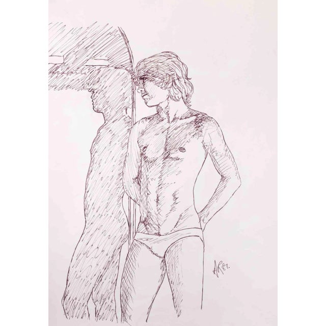 Anthony Roaland, The Boy at the Mirror, Original Drawing, 1981 For Sale