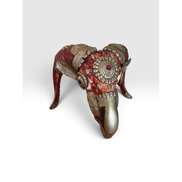 Metal Vintage Tibetan Kapala-Style Decorated Ram Skull With Repoussé Metal & Skull Motifs For Sale - Image 7 of 11