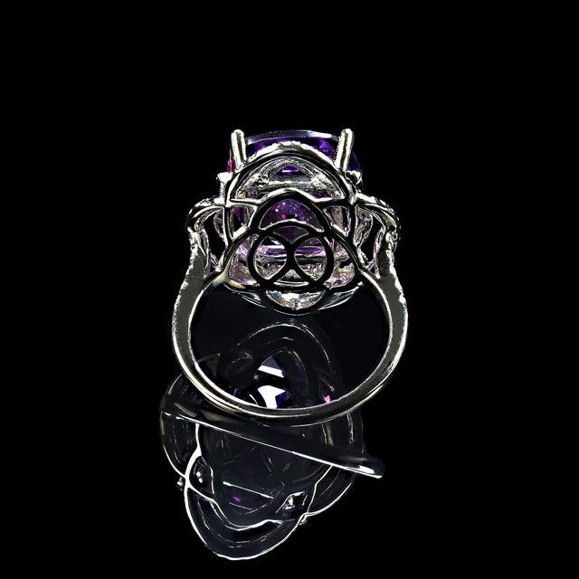 Traditional Cocktail Ring of Sparkling Amethyst and Diamonds Size 6.5 For Sale - Image 3 of 5