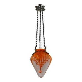French Art Deco Pendant Light by Le Verre Francais Schneider - 1925 Cameo Lantern France For Sale
