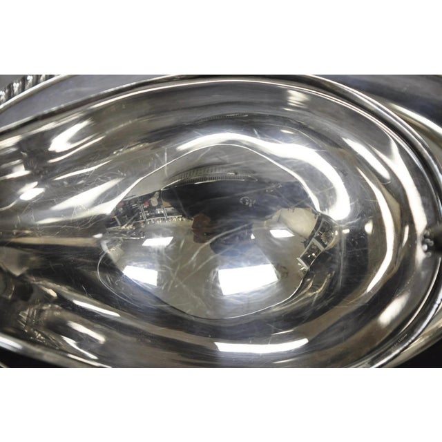 Silver Vintage Crescent Victorian Silver Plated Gravy Sauce Boat on Attached Dish Plate For Sale - Image 8 of 12