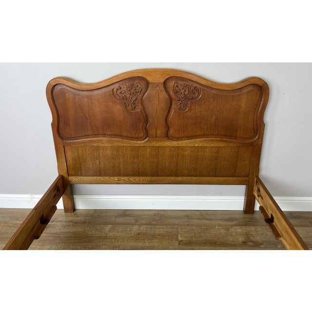 Gold Vintage French Louis XVI Oak Double Bed Frame with Carved Headboard For Sale - Image 8 of 13