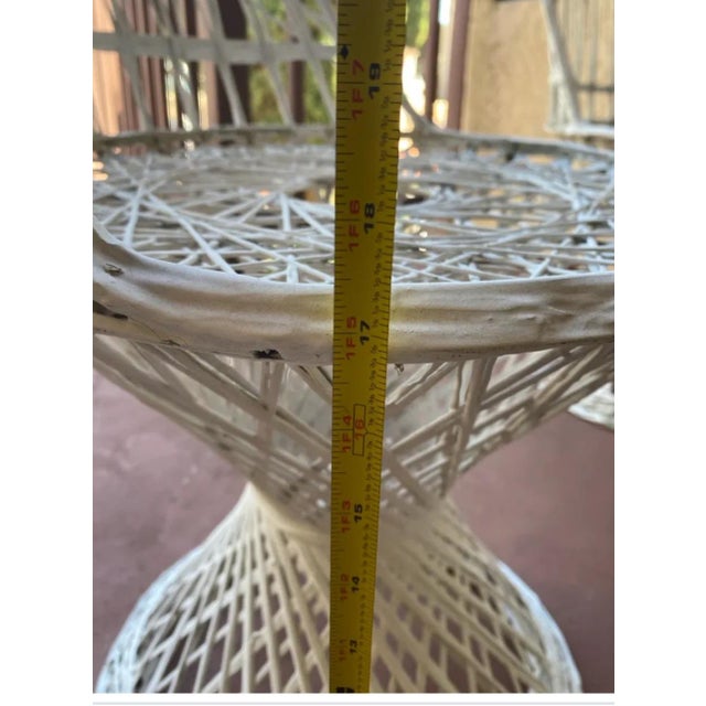 Vintage Russell Woodard Web Spun Fiberglass Patio Set- 3 Chairs and Round Table With Glass Top For Sale - Image 10 of 12