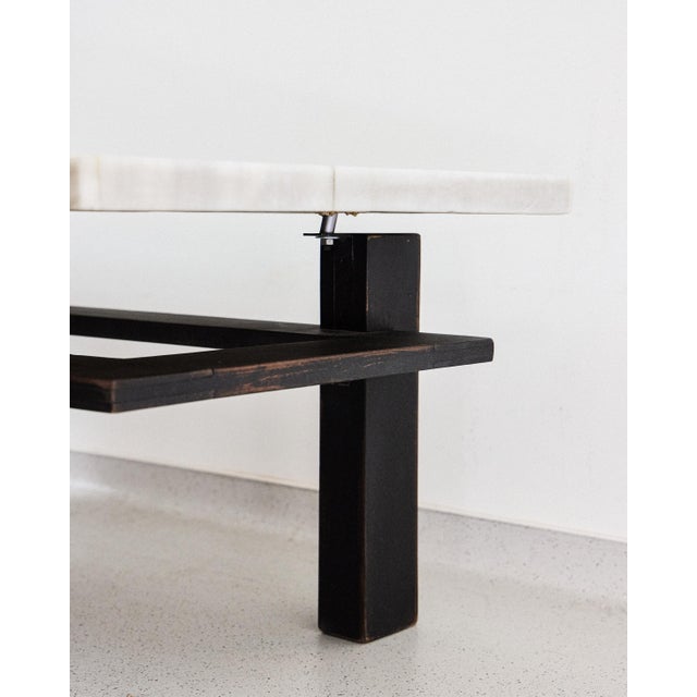 Artisan Wooden Coffee Table with Marble Top, 1970s For Sale - Image 4 of 6