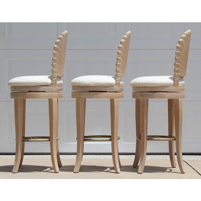 1980s Vintage Italian Hollywood Regency Grotto Shell-Back Swivel Bar Stools - Set of 3 For Sale - Image 13 of 18
