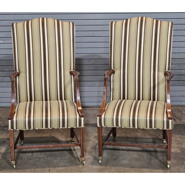 Store Item: Pair of Kittinger Williamsburg Mahogany His Lordship's Chair or Martha Washington Arm Chair CW13 Silk Federal...