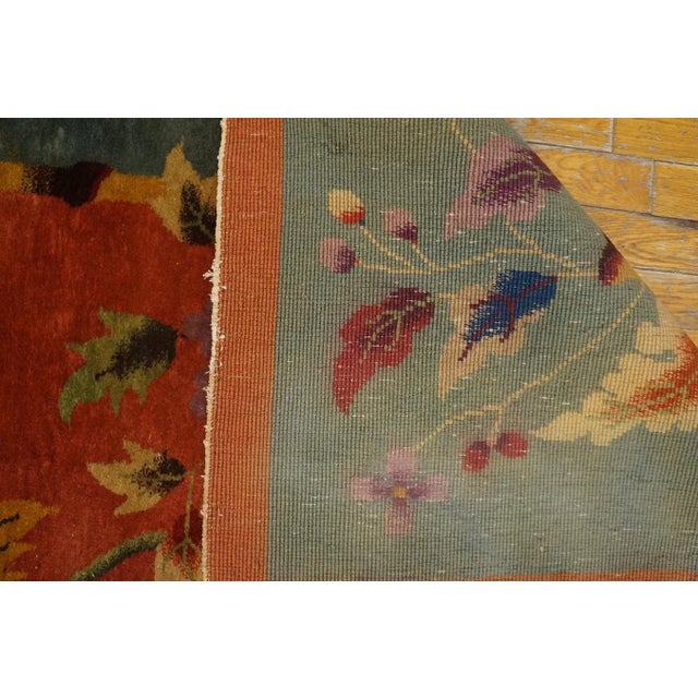 1920s Burnt Orange Floral Antique Chinese Art Deco Carpet 8' 9" X 11' 3" Knotted Wool Rug For Sale - Image 12 of 12