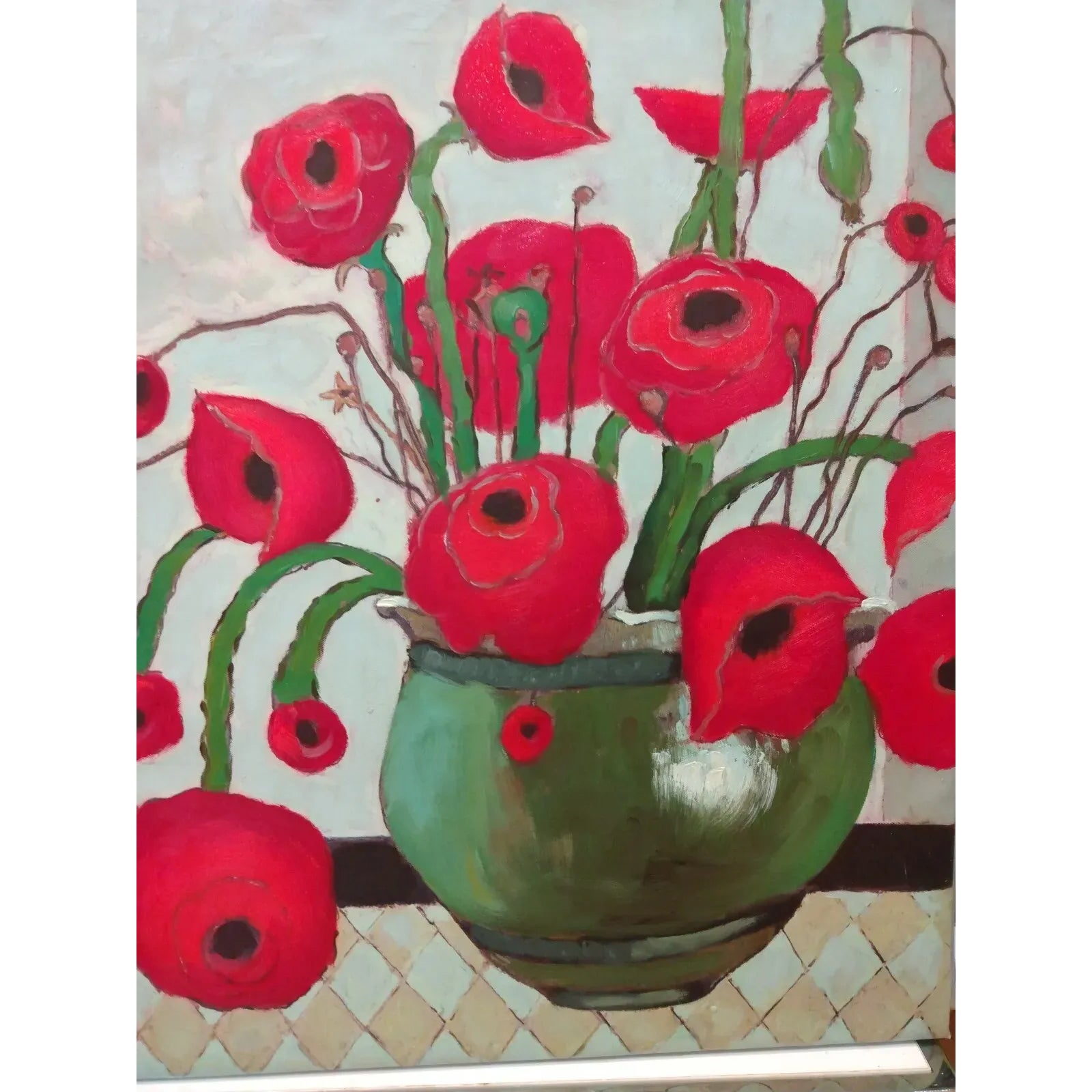 Abstract Red Poppies Floral Oil Painting | Chairish