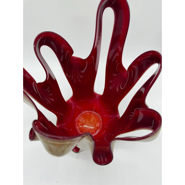 Beautiful Jozefina Krosno Art Glass Vase - UNMARKED - Poland - Brown Marbled Glass Exterior with Red Interior Glass -...