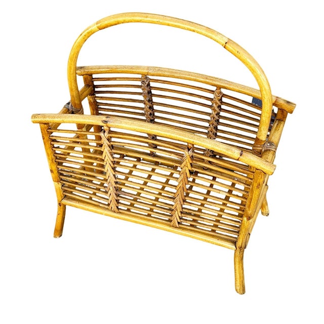 1940s Restored Mid 20th Century Stacked Reed Rattan Magazine Rack For Sale - Image 5 of 8