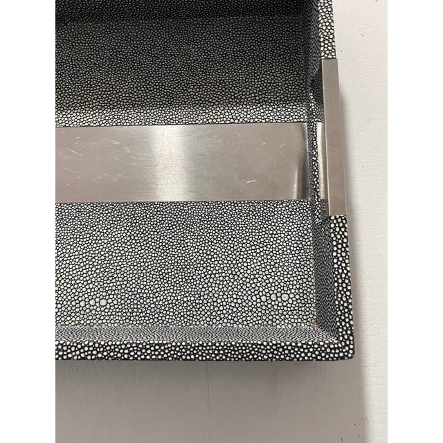1980s Faux Shagreen and Chrome Serving Tray For Sale - Image 12 of 12