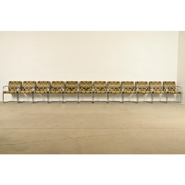 Mid-Century Modern Mies Van Der Rohe Brno Style Mid-Century Modern Chrome Tubular Cantilever Club Chairs, Set of Twelve For Sale - Image 3 of 16