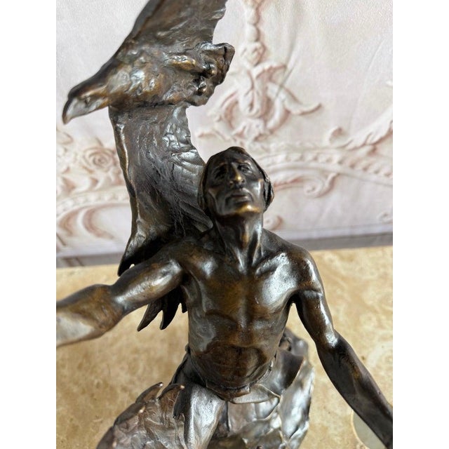 Monumental Bronze Sculpture of Native Warrior and Eagles, Dynamic Art For Sale - Image 10 of 14