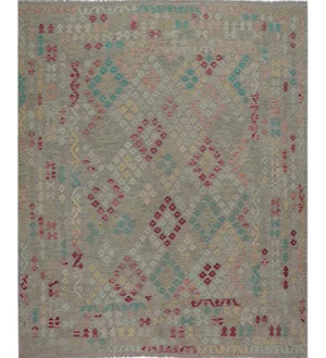 Traditional Handwoven Geometric Swedish Flatweave Rug-8'1" X 9'10"