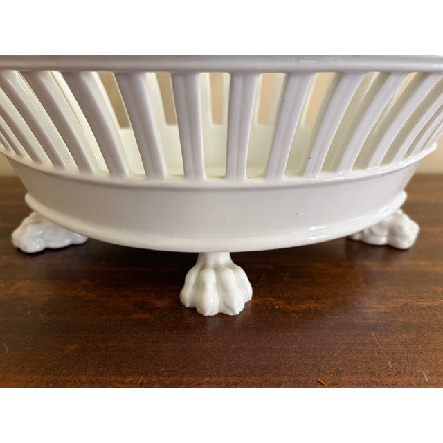 Antique French Reticulated Porcelain Cachepot on Lion-Paw Feet For Sale - Image 9 of 13