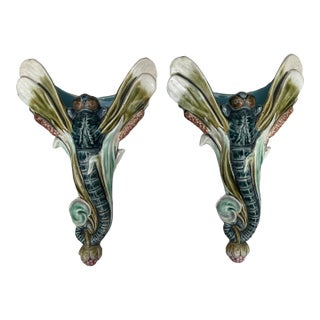 Rare Pair of Majolica Dragonfly Wall Pocket Fives Lille, Circa 1900 For Sale
