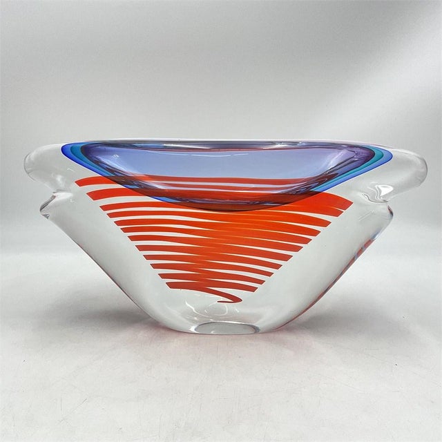 Orange Large Giuliano Tosi Signed Murano Art Glass Mid Century Modern Centerpiece Bowl For Sale - Image 8 of 10