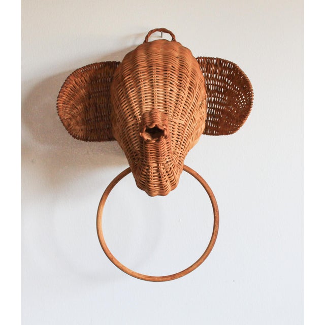 Vintage Wicker Elephant Head Towel or Scarf Holder For Sale - Image 4 of 10