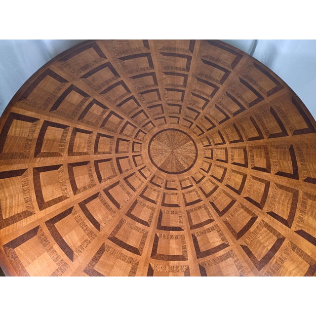 Wood Theodore Alexander Geometric Inlaid Wood Round Pedestal Dining/Entry Table For Sale - Image 7 of 17