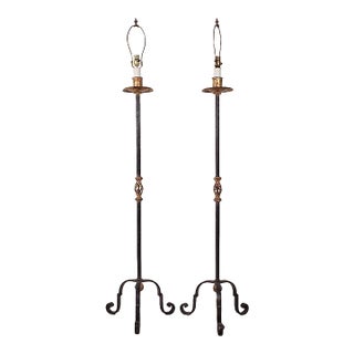 1970s Wrought Iron Torchères With Gilt Accents - a Pair For Sale