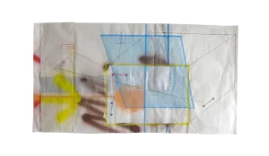 Peter Soriano "Paris - Ober (Blue Tarp)", Mixed Media