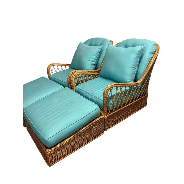 1990s 2 McGuire Wicker Chairs With Ottoman For Sale - Image 5 of 10