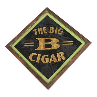 Early 20th Century American "The Big B Cigar" Reverse Painted Glass Sign For Sale