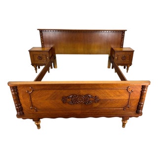 Vintage French Double Bed with Bedside Tables For Sale