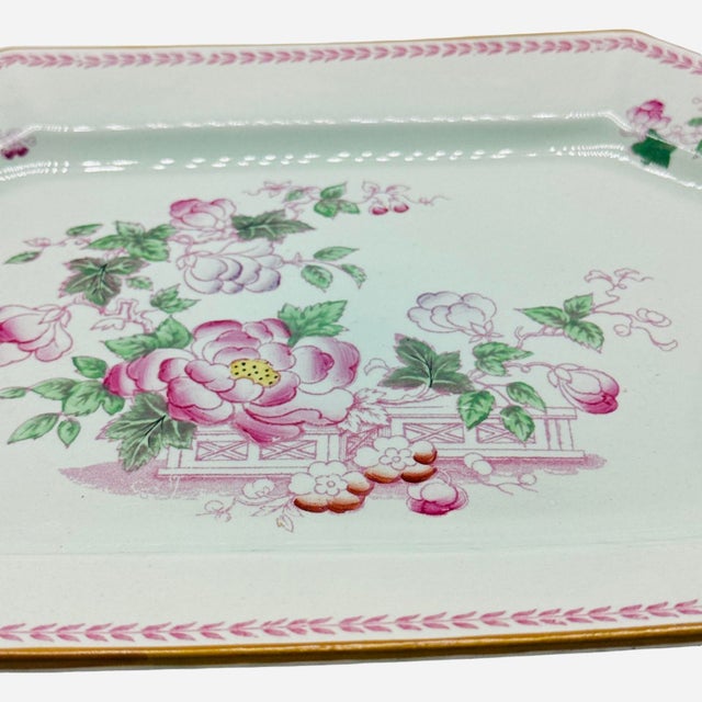 William Adams and Company Vintage Chinoiserie Adams China Calyx Ware Metz English Ironstone Octagonal Platter For Sale - Image 4 of 9