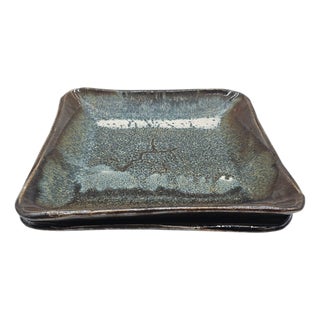 Studio Raku Pottery Plate – Handcrafted 8.5” Square With Curved Corners For Sale