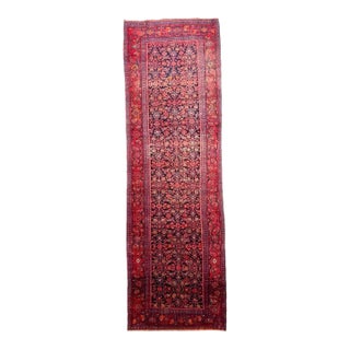 Vintage Runner Fruit Punch and Charcoal-Indigo-Black All-over Rug 4.2 x 13.4 For Sale