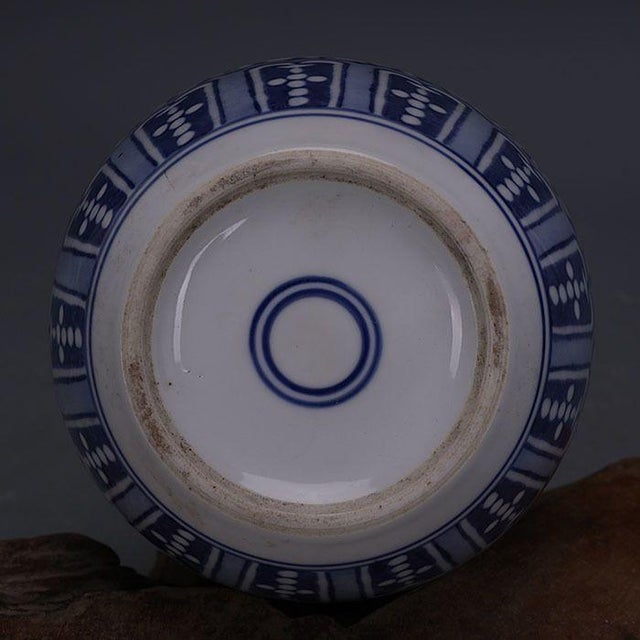 Vintage Chinese Blue and White Porcelain Jar With Scrolling Floral Motif For Sale - Image 4 of 5