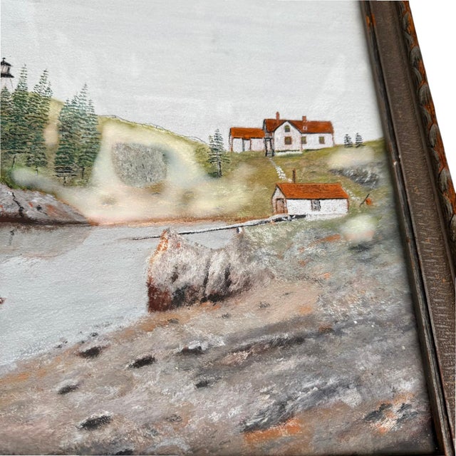 Coastal Vintage Maine Coastline Painting • Maritime Oil on Board • Lighthouse Seascape For Sale - Image 3 of 8