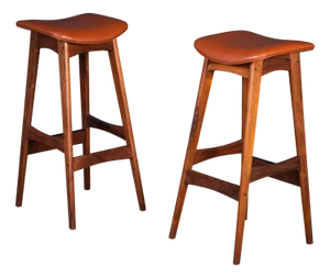 Bar Stools in Rosewood with Cognac Leather by Erik Buch for Dyrlund, 1960s, Set of 2