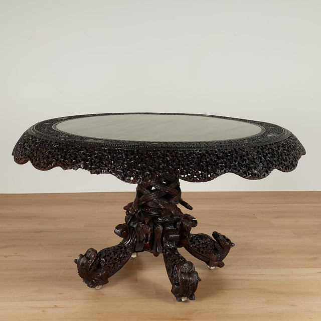 Antique Burmese Anglo Indian Style Carved Rosewood Table For Sale - Image 15 of 15