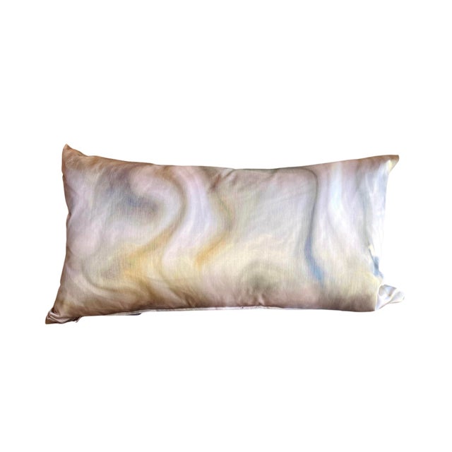 Large Custom Watercolor Marble Design Rectangular Satin Decorative Pillow With Feather Filler For Sale - Image 4 of 4