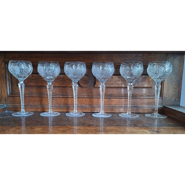 1970s Vintage Hand-Cut Clear Crystal Wine Glasses, 1970s, Set of 6 For Sale - Image 5 of 5