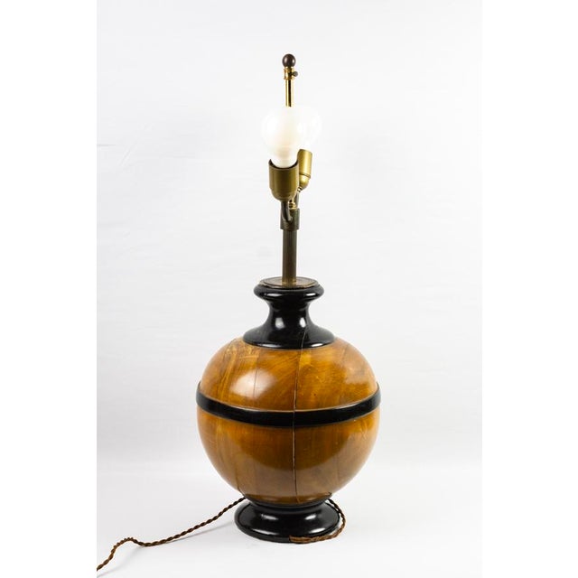 Wood Turned Wooden Ball Lamp Base with Two Lights, 1980s For Sale - Image 7 of 11