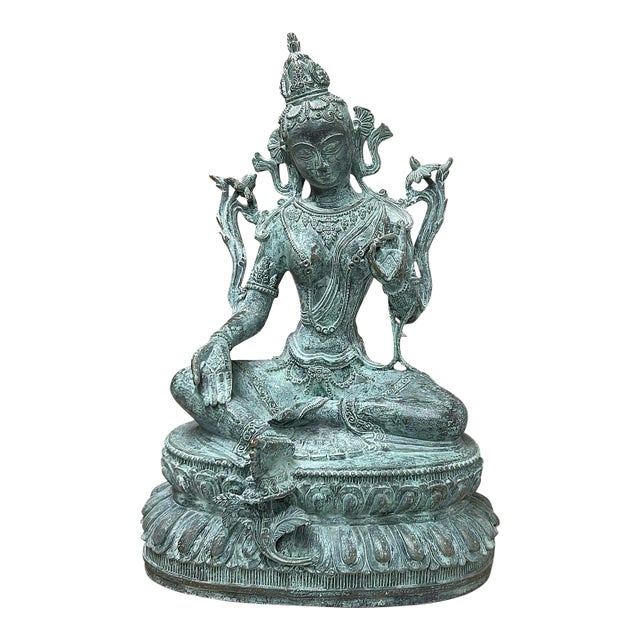 Chinese Rustic Oxidized Patina GuanYin Bodhisattva Metal Buddha Statue For Sale